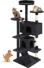 Cat Tree Tower | Dark Gray | Multi-Level Indoor Activity Center with Sisal Scratching Posts, Condos, Plush Perches, Hanging Cat Toys | Sturdy, Easy to Assemble | for Kittens & Adult Cats