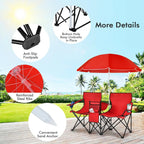 Double Folding Camping Chairs w/ Umbrella & Cooler Bag