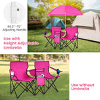 Double Folding Camping Chairs w/ Umbrella & Cooler Bag