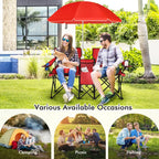 Double Folding Camping Chairs w/ Umbrella & Cooler Bag