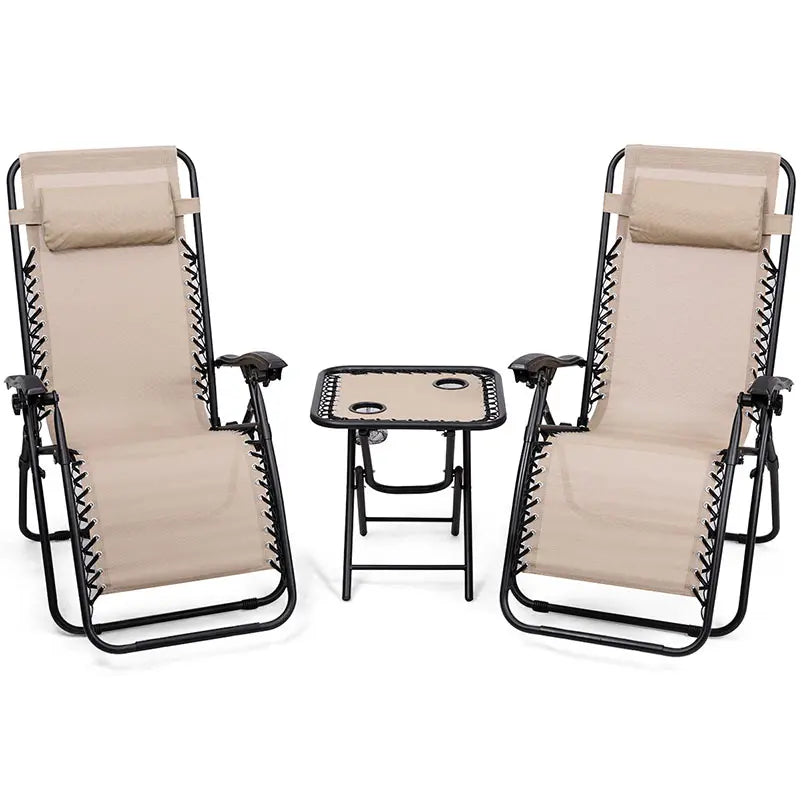 Zero Gravity Chairs Set of 2 w/ Table & Headrest