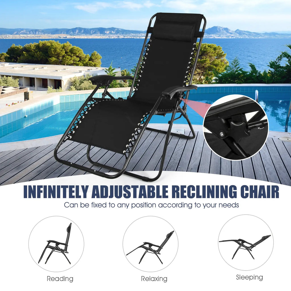 Zero Gravity Chairs Set of 2 w/ Table & Headrest